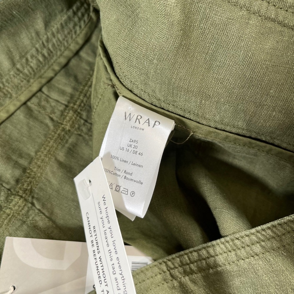 Wrap London Forest Green 100% Linen Belted Shorts Size US 16 NWT - Picture 7 of 16